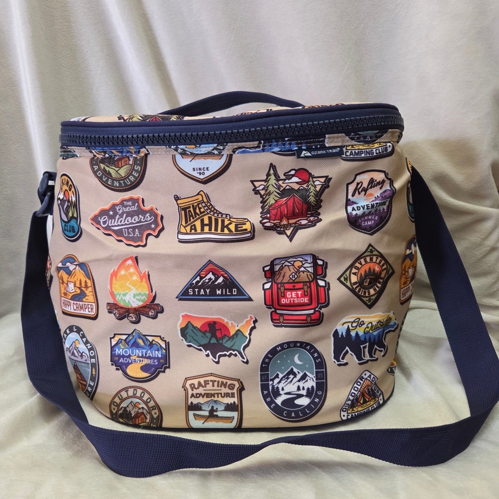 Ozark Trail Insulated Soft Cooler Bag Tan National Park Patch Print Adjustable